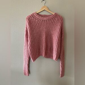 American Eagle Pink Open Knit Cropped Sweater Size S